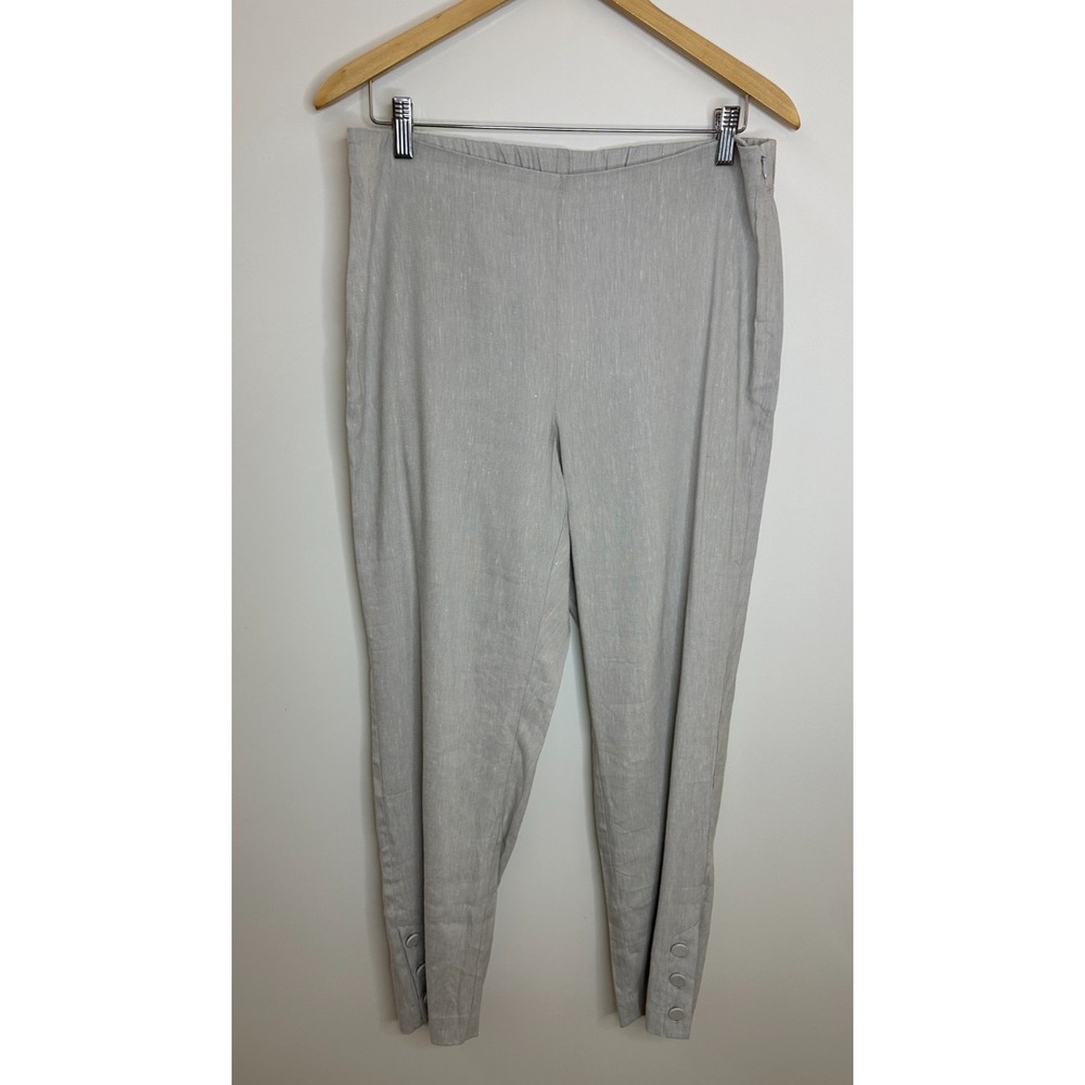 New J. Jill Button Hem Ankle Pants Zinc White Gray Linen Blend Stretch Medium - Picture 5 of 16